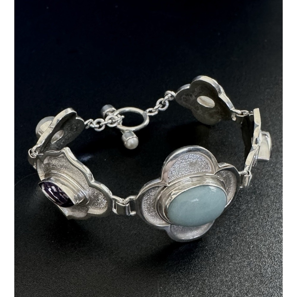 PTI Nepal 925 Sterling Multi Stone Bracelet Amethyst Moonstone 34g